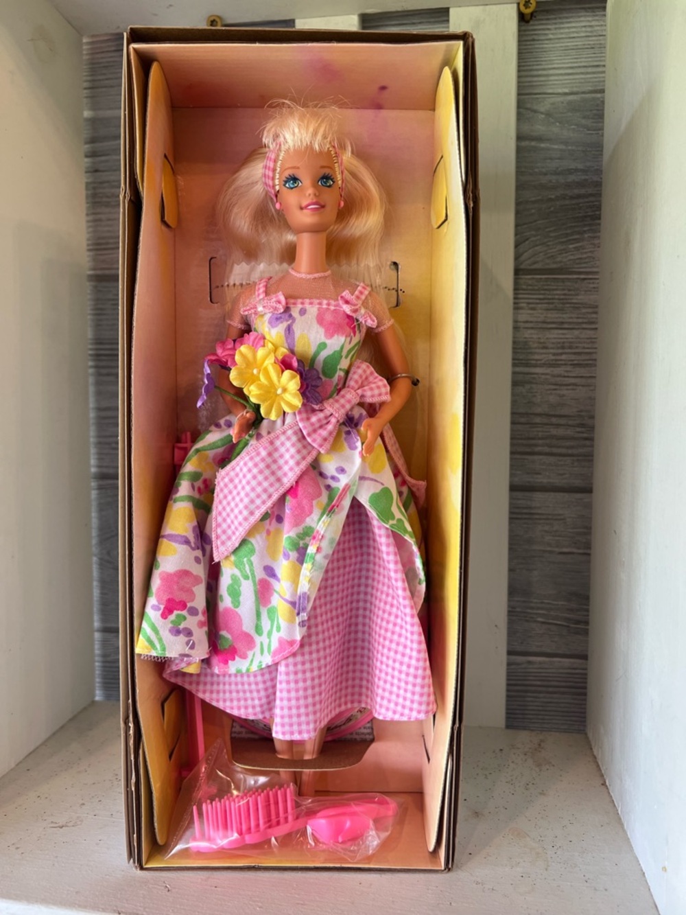 Avon Pink Floral Gown Doll with Bouquet